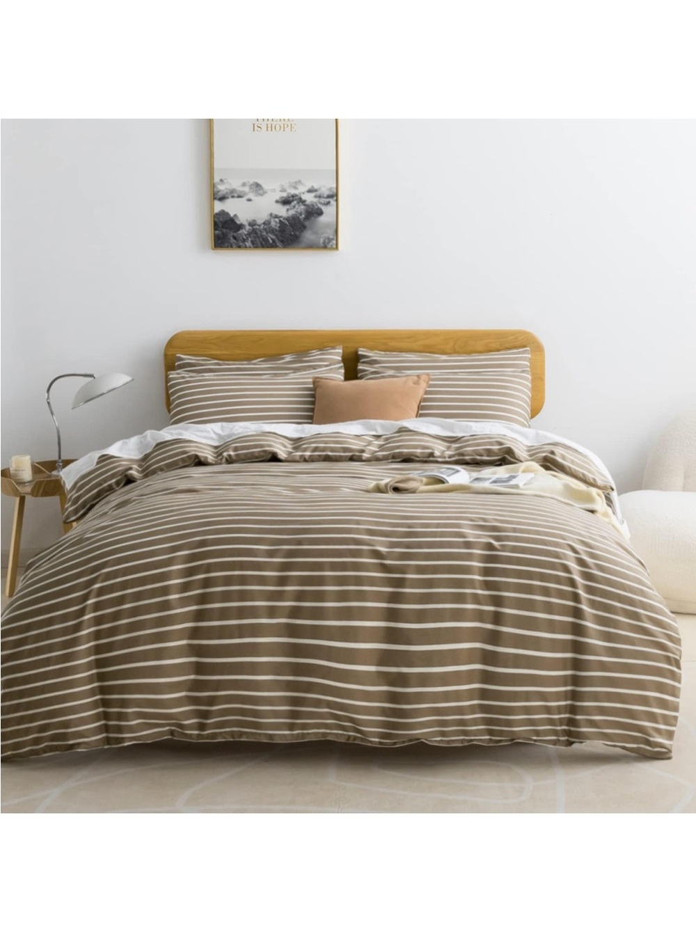 JELLYMONI 100% Cotton Wide Striped Full Duvet Cover Set, Khaki